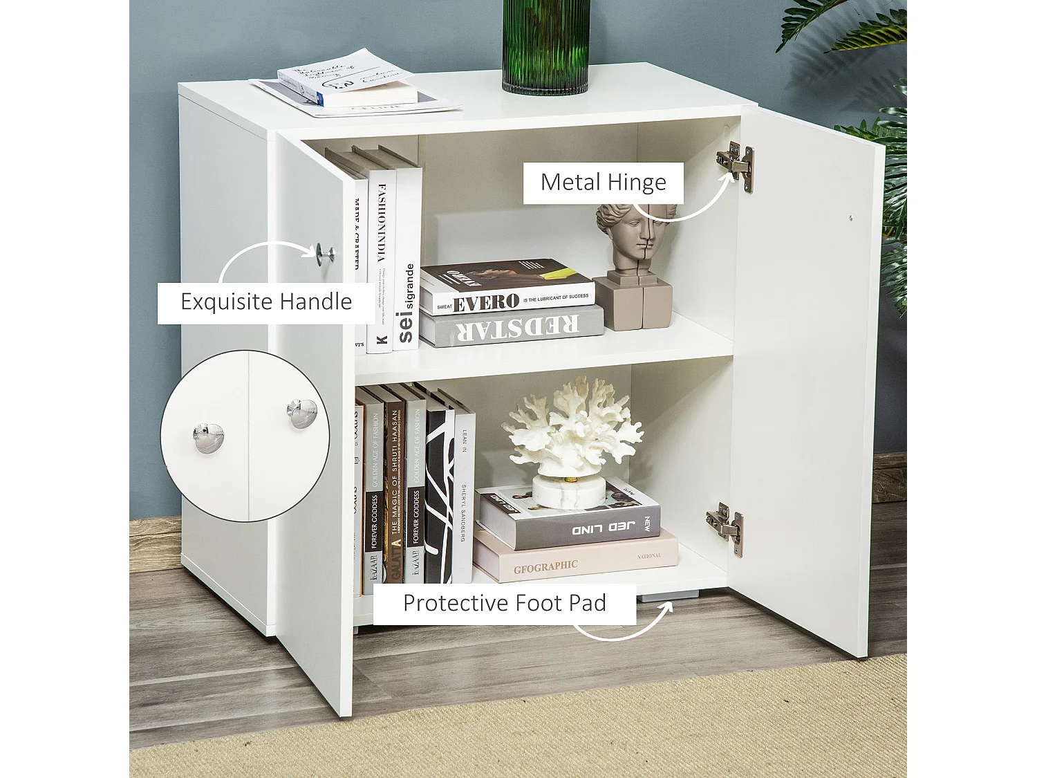 Cosofi White Freestanding Storage Cabinet 2 Doors 2 Shelves 70x70x39cm