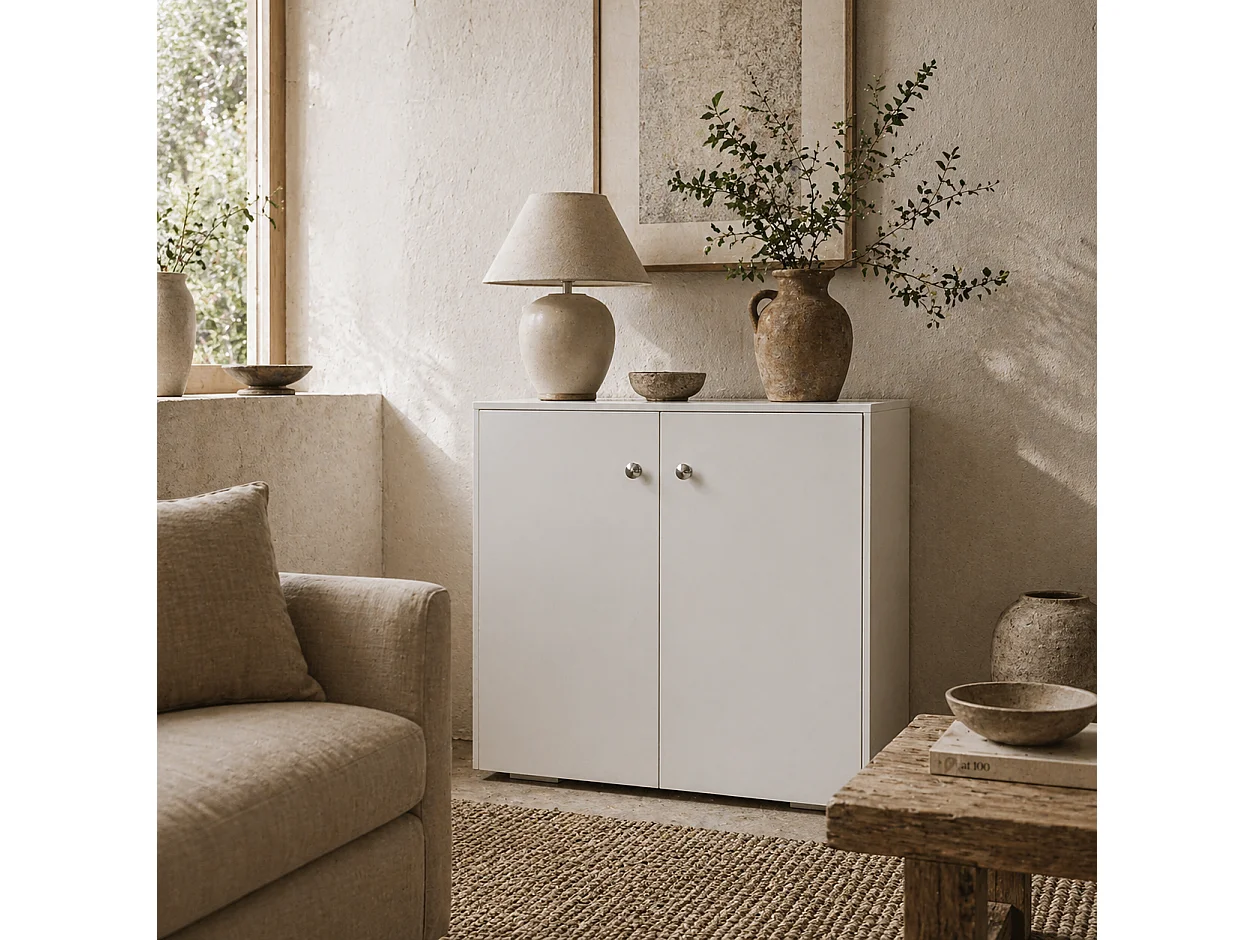 Cosofi White Freestanding Storage Cabinet 2 Doors 2 Shelves 70x70x39cm