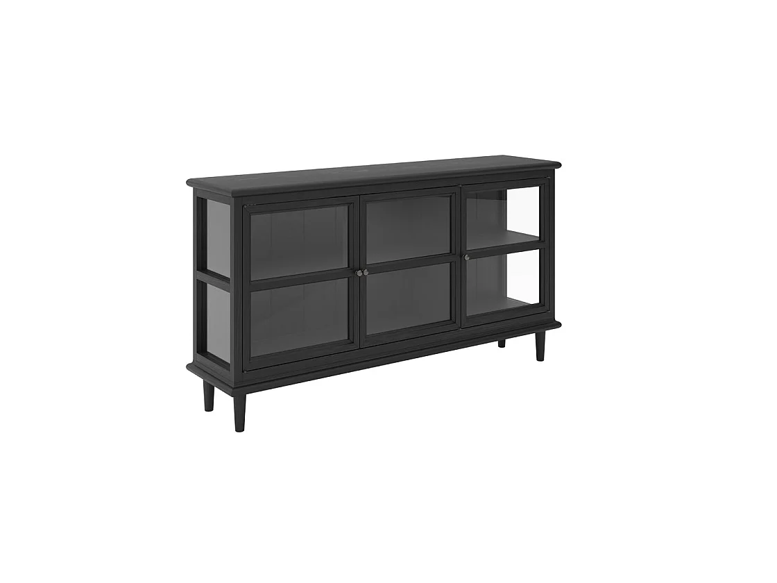 Honley 3 Door Black Wood Sideboard with Glass Panels