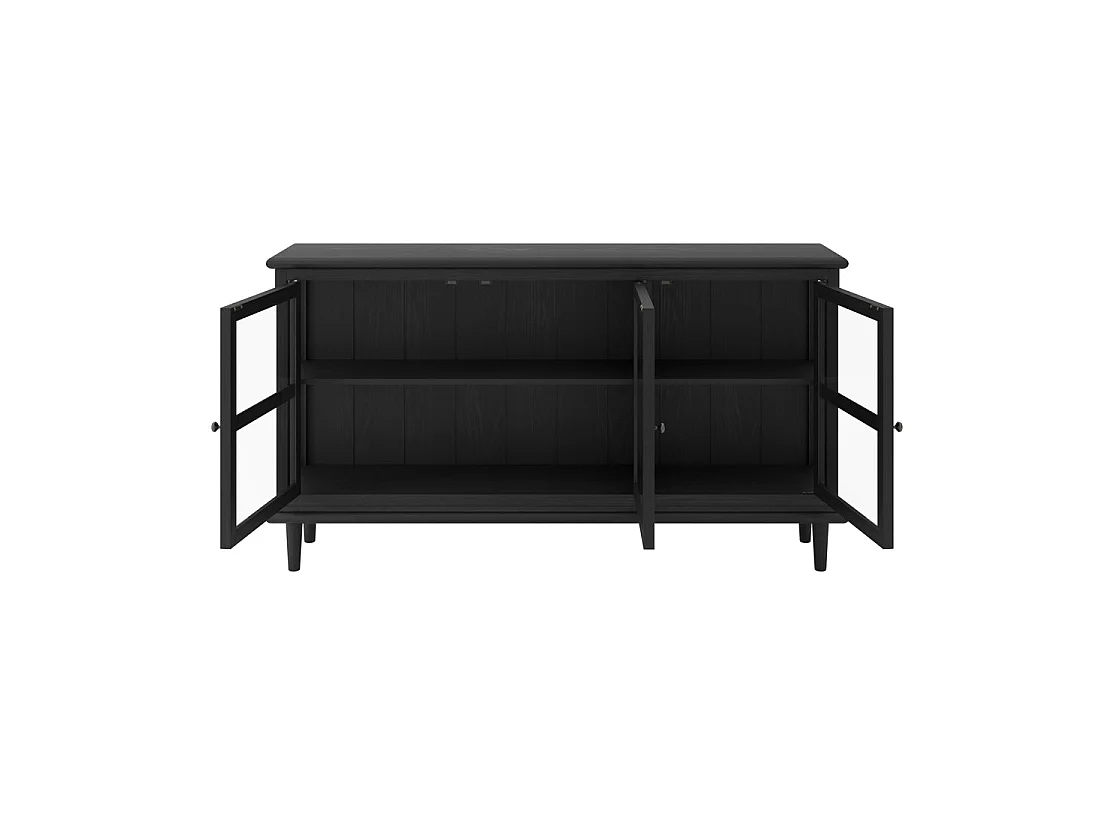 Honley 3 Door Black Wood Sideboard with Glass Panels