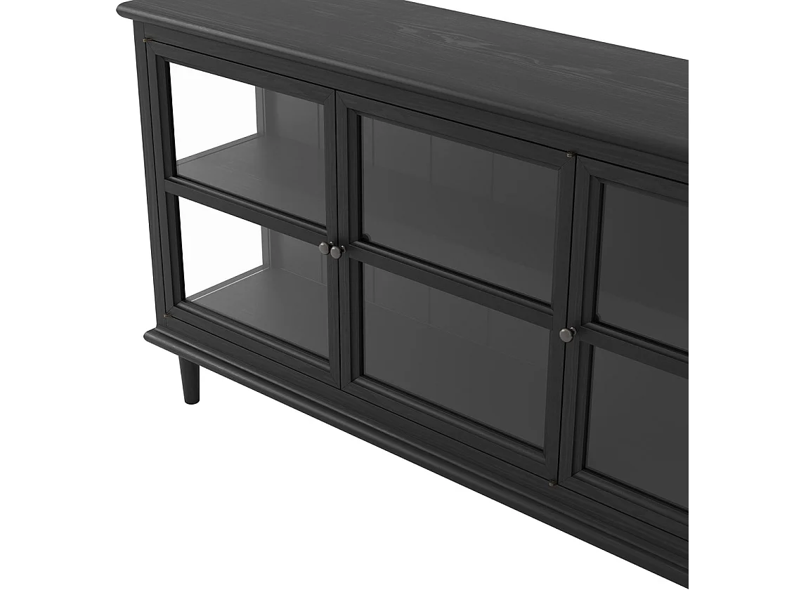 Honley 3 Door Black Wood Sideboard with Glass Panels