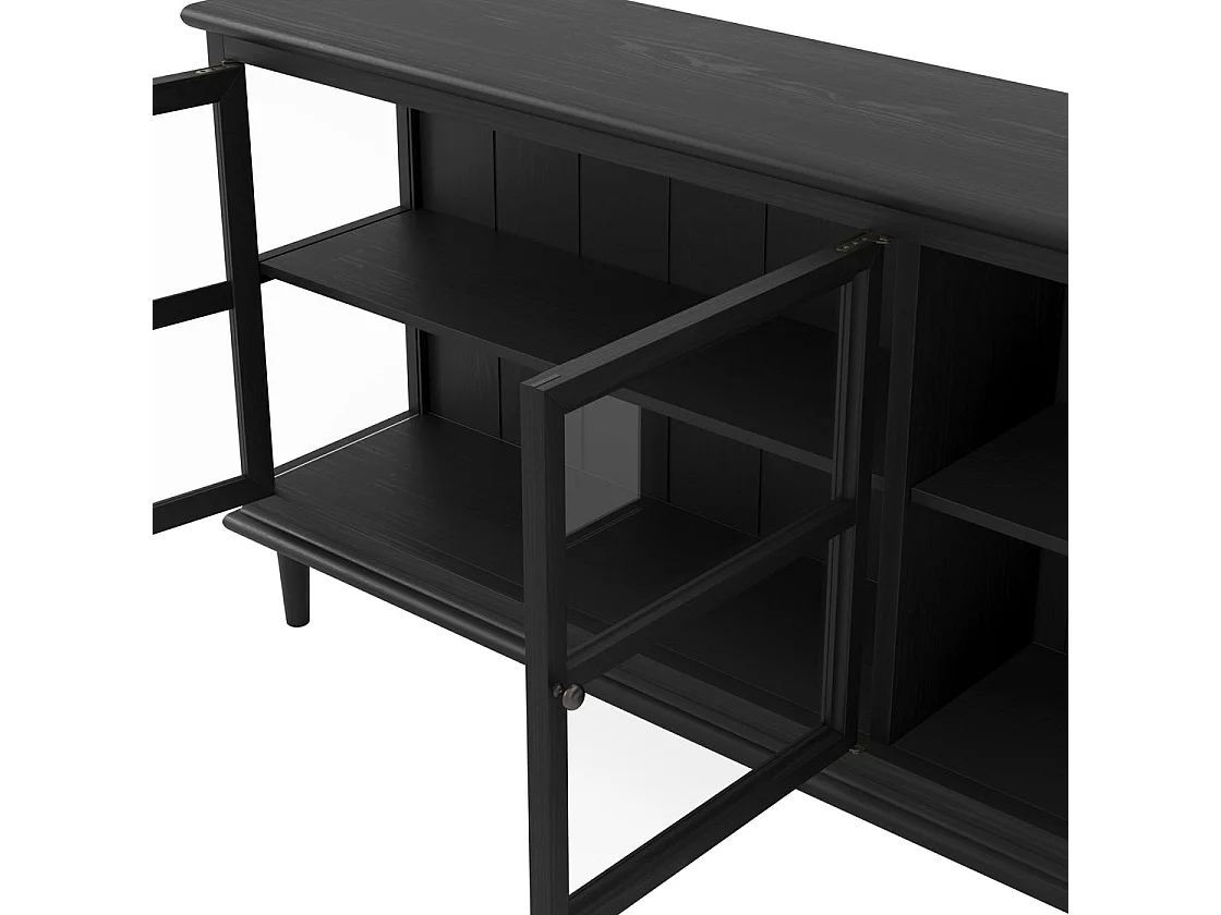Honley 3 Door Black Wood Sideboard with Glass Panels