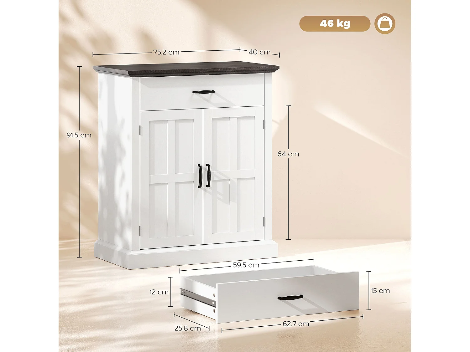 Marina Colu White Farmhouse Sideboard with Drawer and Twin Barn Doors
