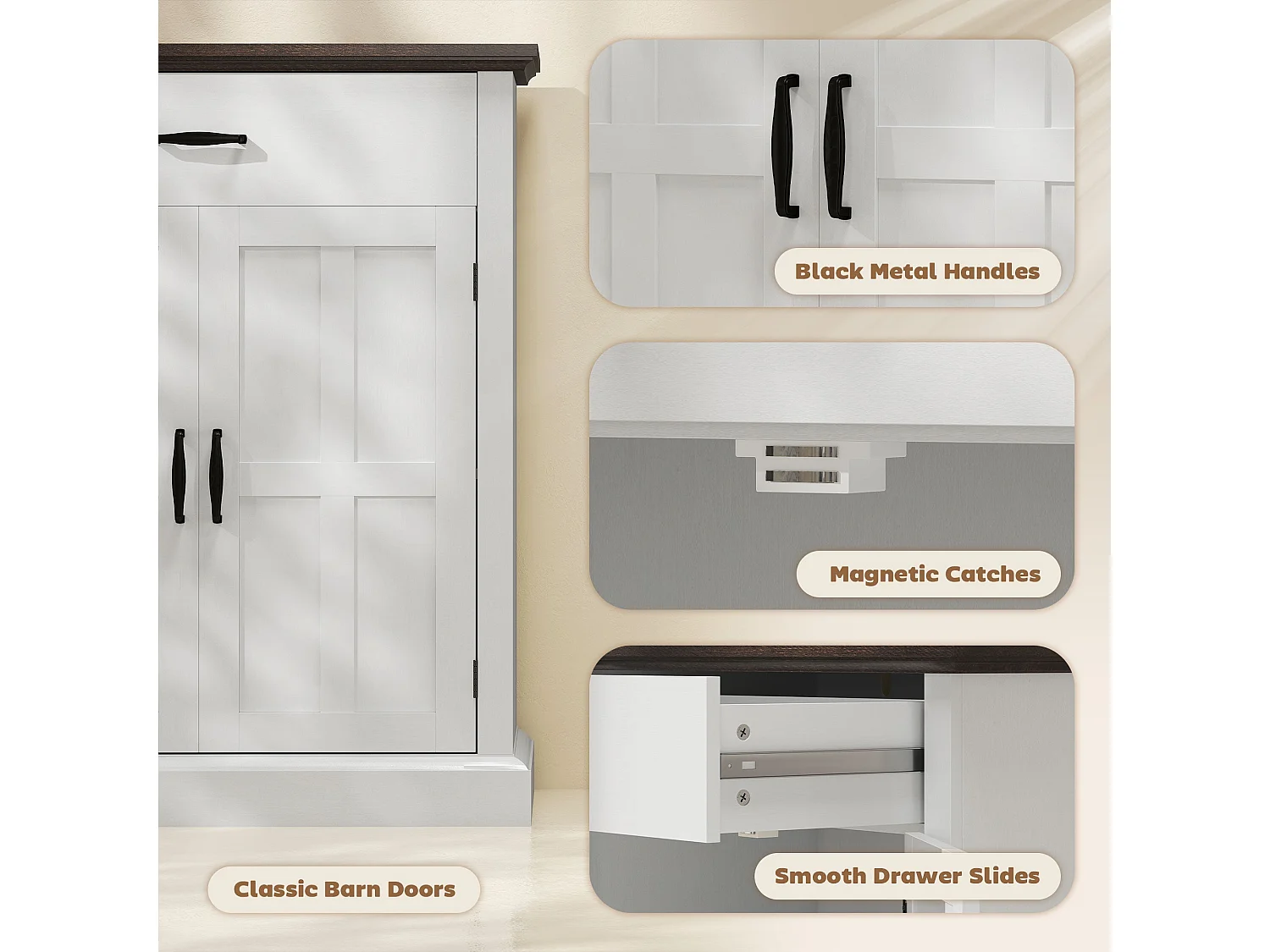 Marina Colu White Farmhouse Sideboard with Drawer and Twin Barn Doors