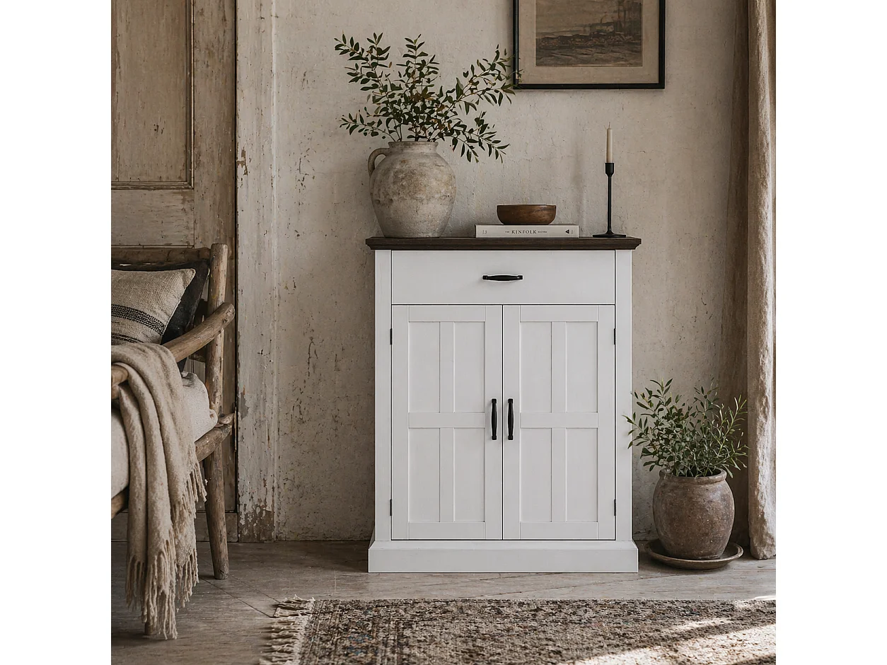 Marina Colu White Farmhouse Sideboard with Drawer and Twin Barn Doors