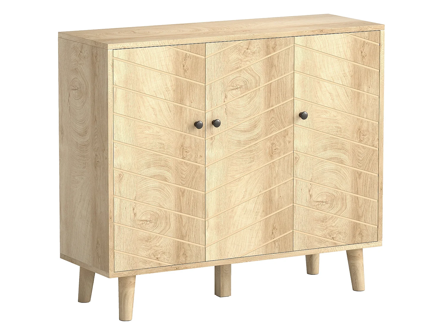 Lurodo Natural Wood Effect Sideboard with Chevron Doors 3 Door