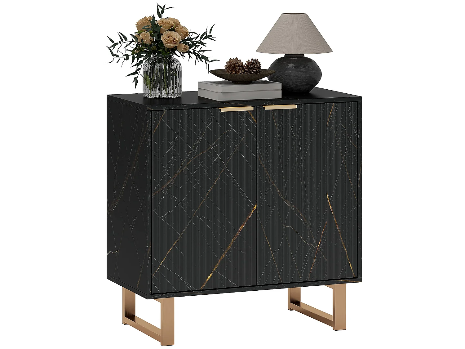 Nomi Black and Gold Ribbed Sideboard Modern Storage Cabinet