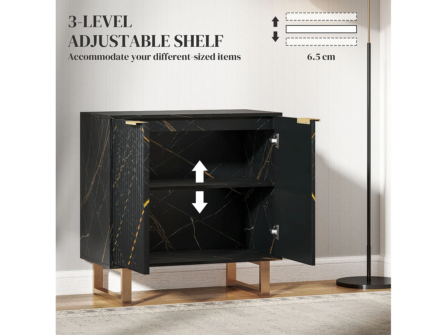 Nomi Black and Gold Ribbed Sideboard Modern Storage Cabinet