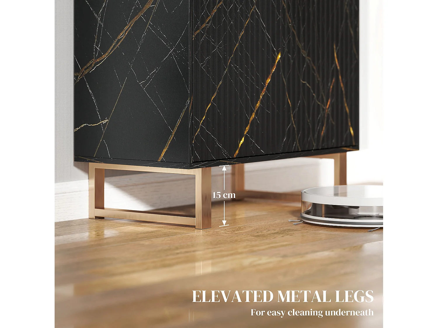 Nomi Black and Gold Ribbed Sideboard Modern Storage Cabinet