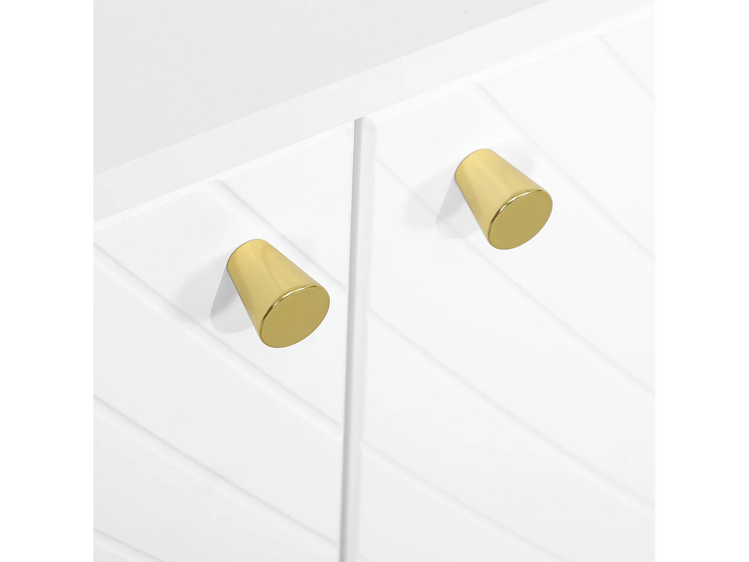 Rasuno Ledi White and Gold Tone 2 Cupboard Sideboard with Scandi Line Pattern