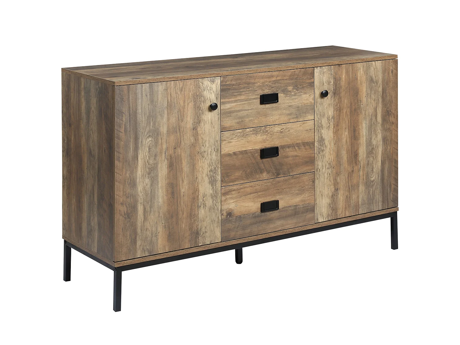 Mango Wood Effect Sideboard 3 Drawers 2 Doors 120 x 39.5 x 77cm