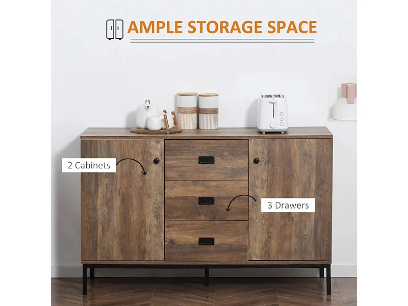 Mango Wood Effect Sideboard 3 Drawers 2 Doors 120 x 39.5 x 77cm