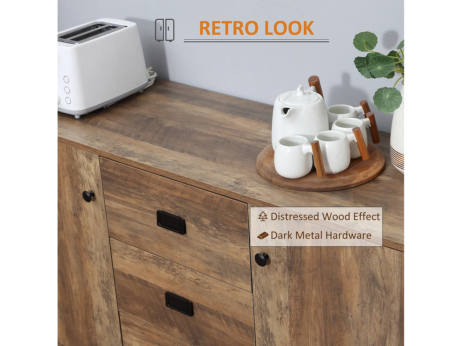 Mango Wood Effect Sideboard 3 Drawers 2 Doors 120 x 39.5 x 77cm