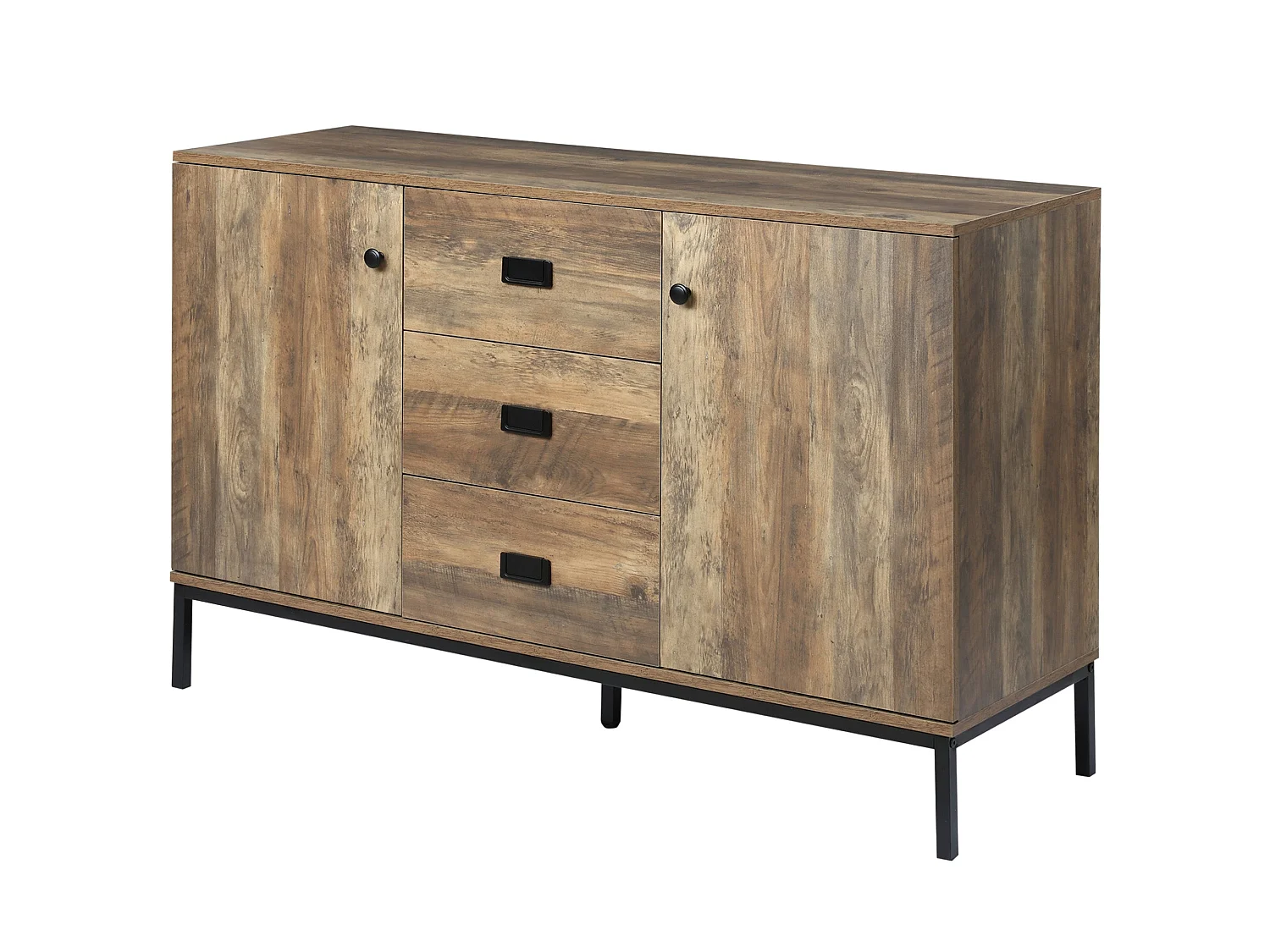 Mango Wood Effect Sideboard 3 Drawers 2 Doors 120 x 39.5 x 77cm