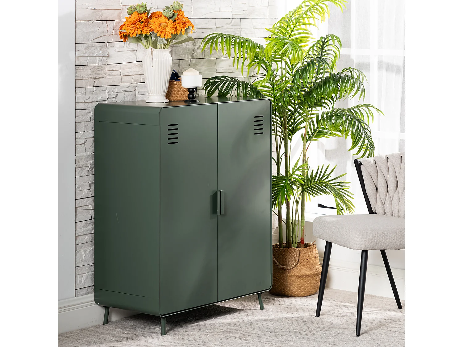 WALNUT - Armoire métallique industrielle 2 portes avec 3 niveaux de rangement en vert