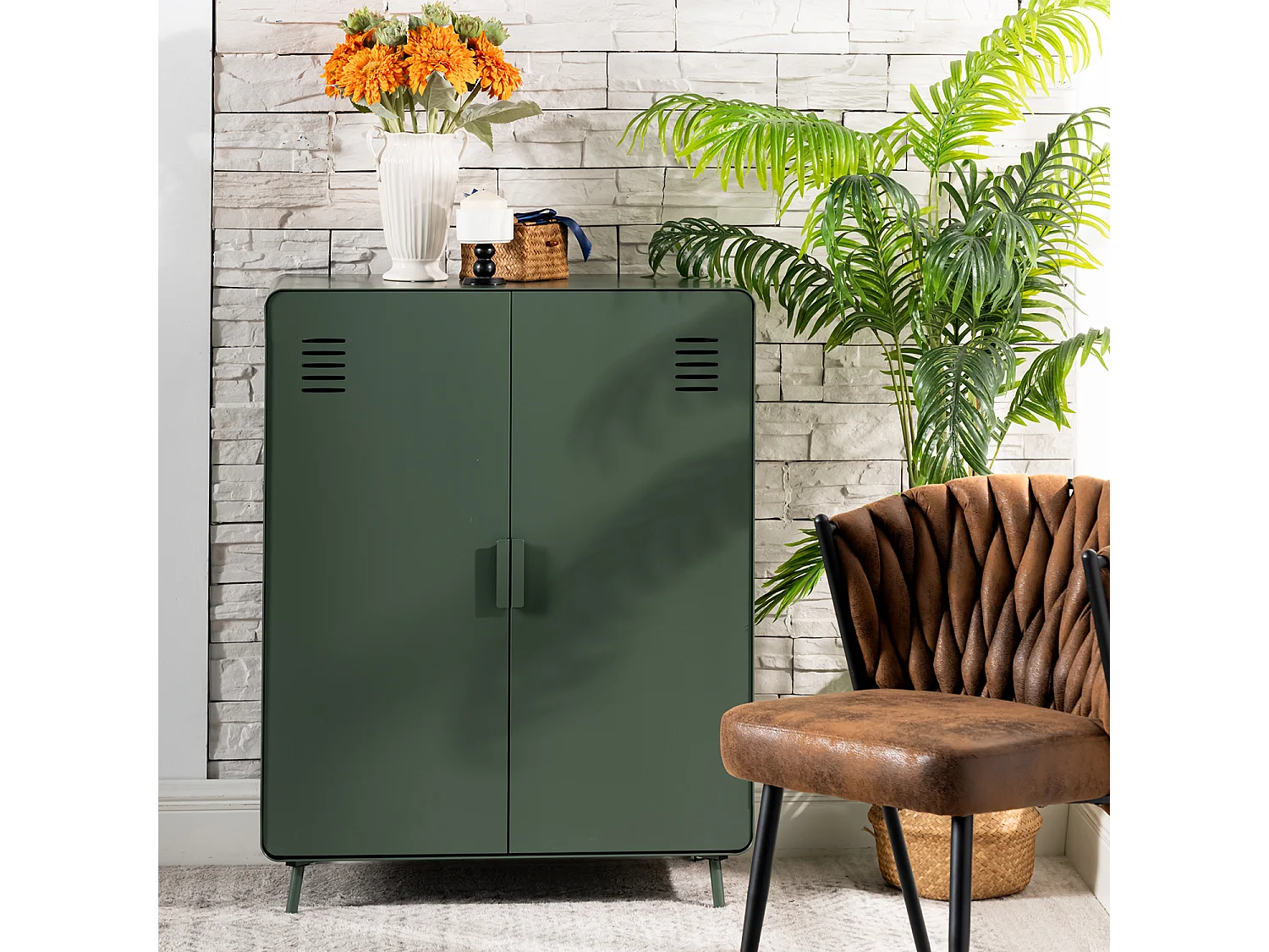 WALNUT - Armoire métallique industrielle 2 portes avec 3 niveaux de rangement en vert