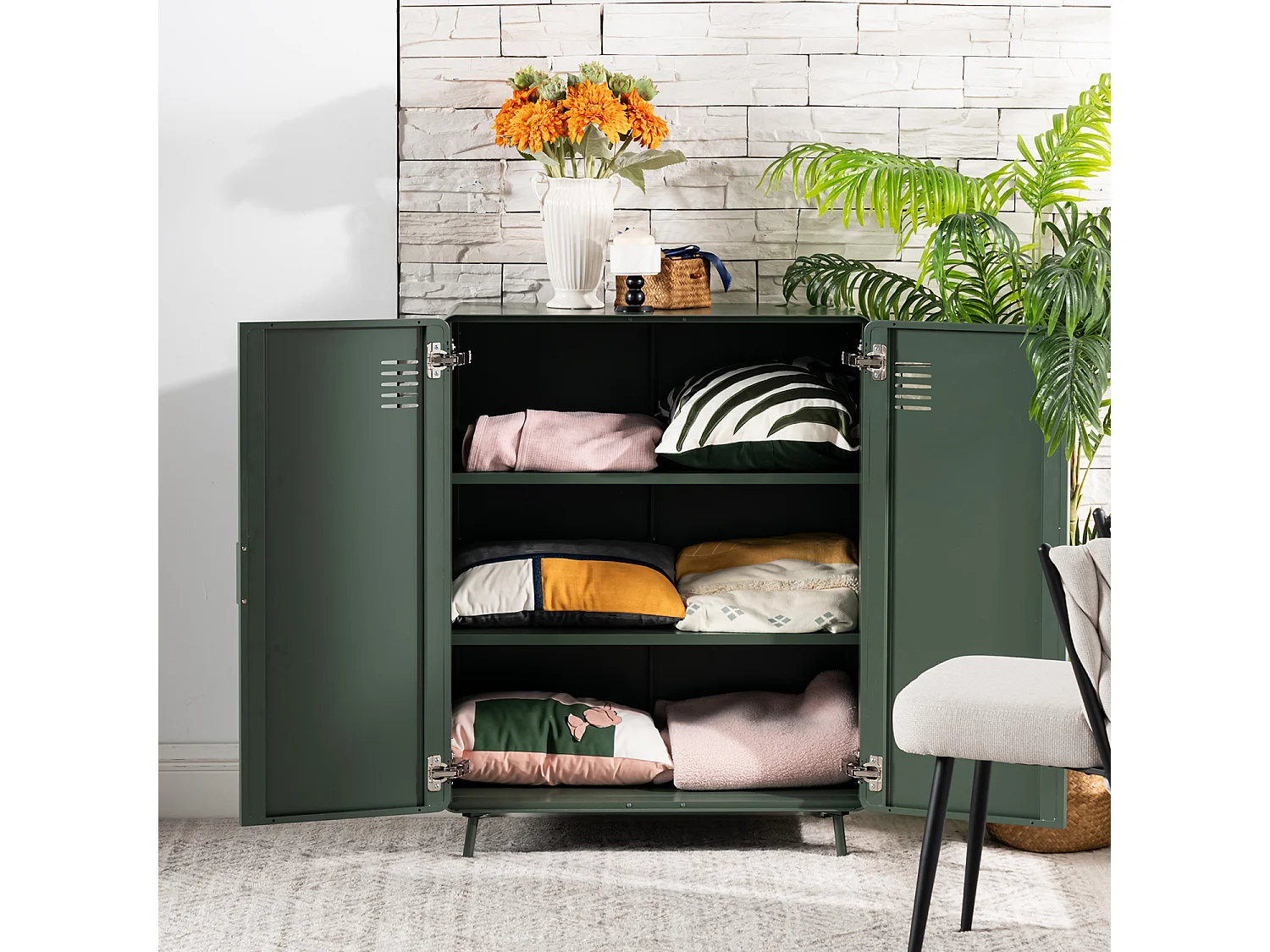 WALNUT - Armoire métallique industrielle 2 portes avec 3 niveaux de rangement en vert