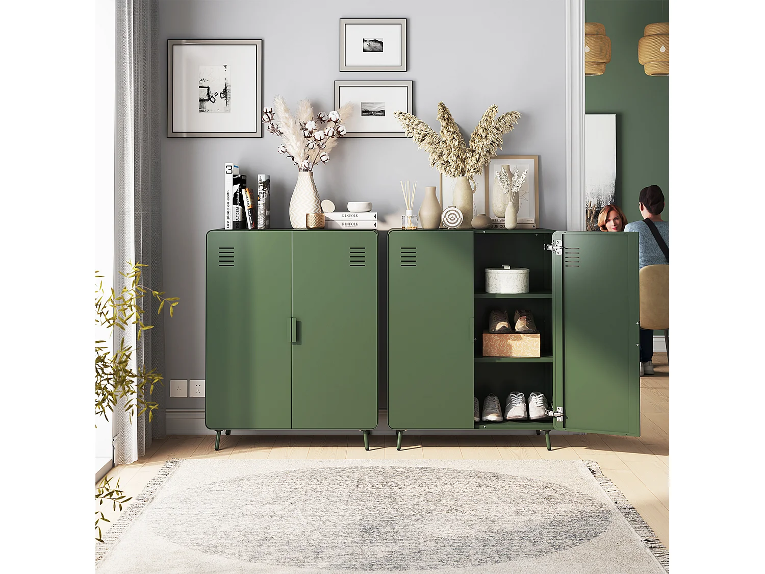 WALNUT - Armoire métallique industrielle 2 portes avec 3 niveaux de rangement en vert