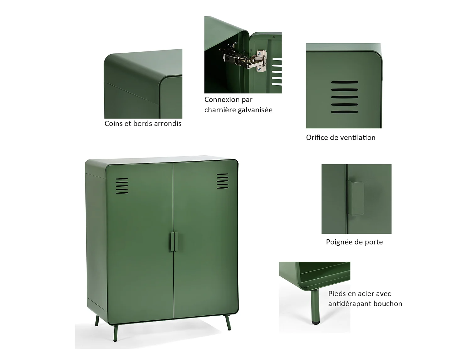 WALNUT - Armoire métallique industrielle 2 portes avec 3 niveaux de rangement en vert
