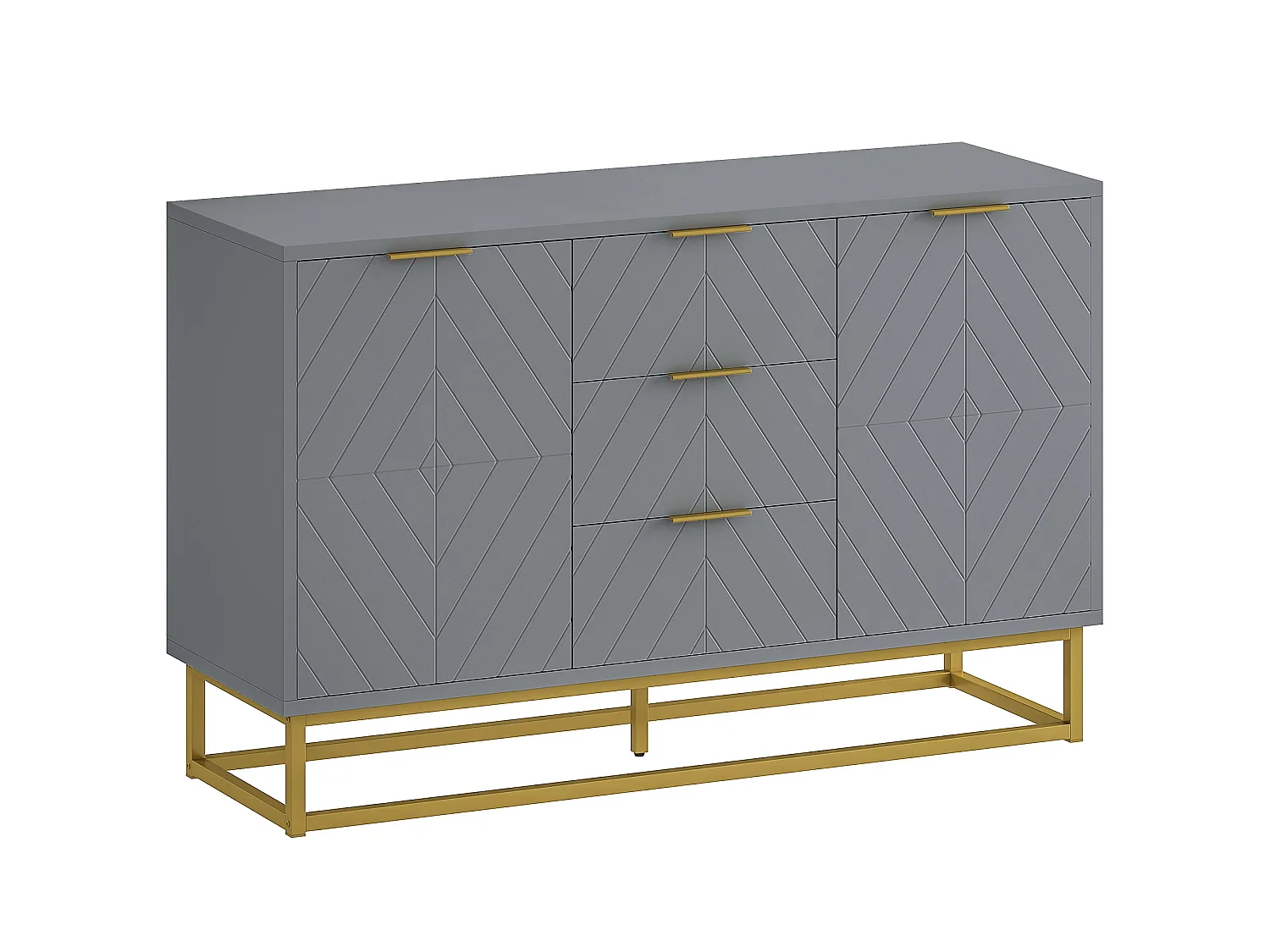 Veli Grey Sideboard 3 Drawers 2 Doors Gold Tone Base
