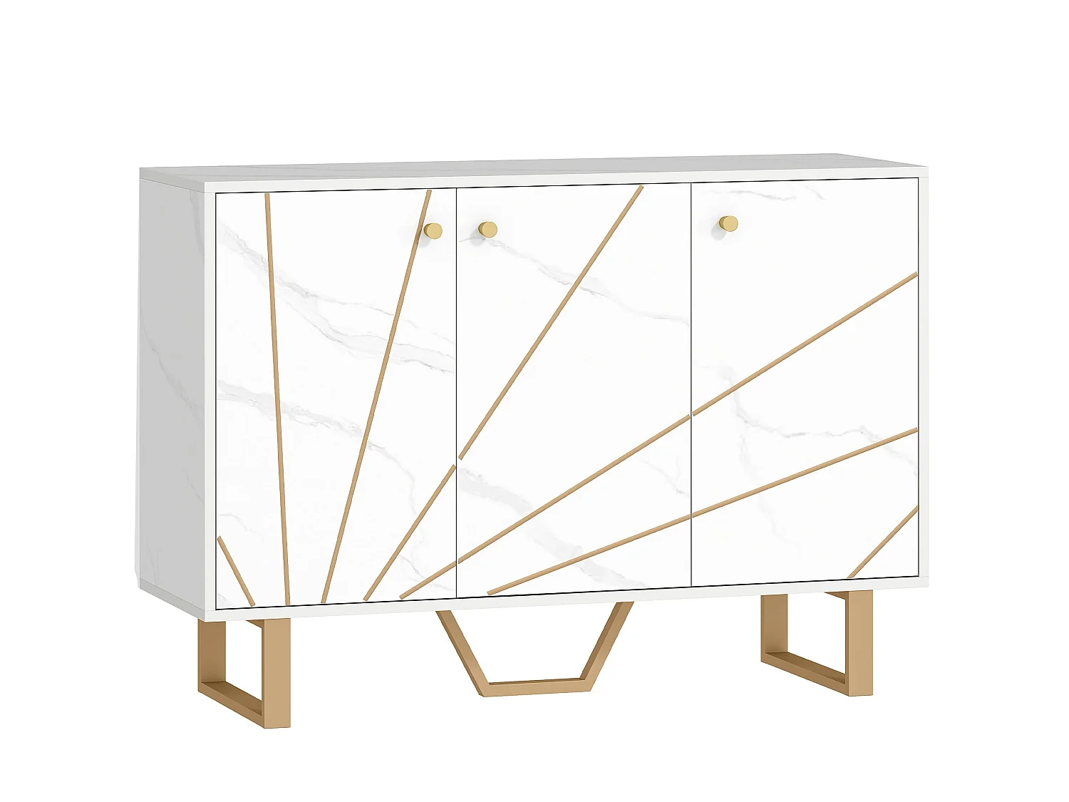 Vekeba Coso 107cm White Marble Effect Sideboard with Gold Legs and 3 Doors