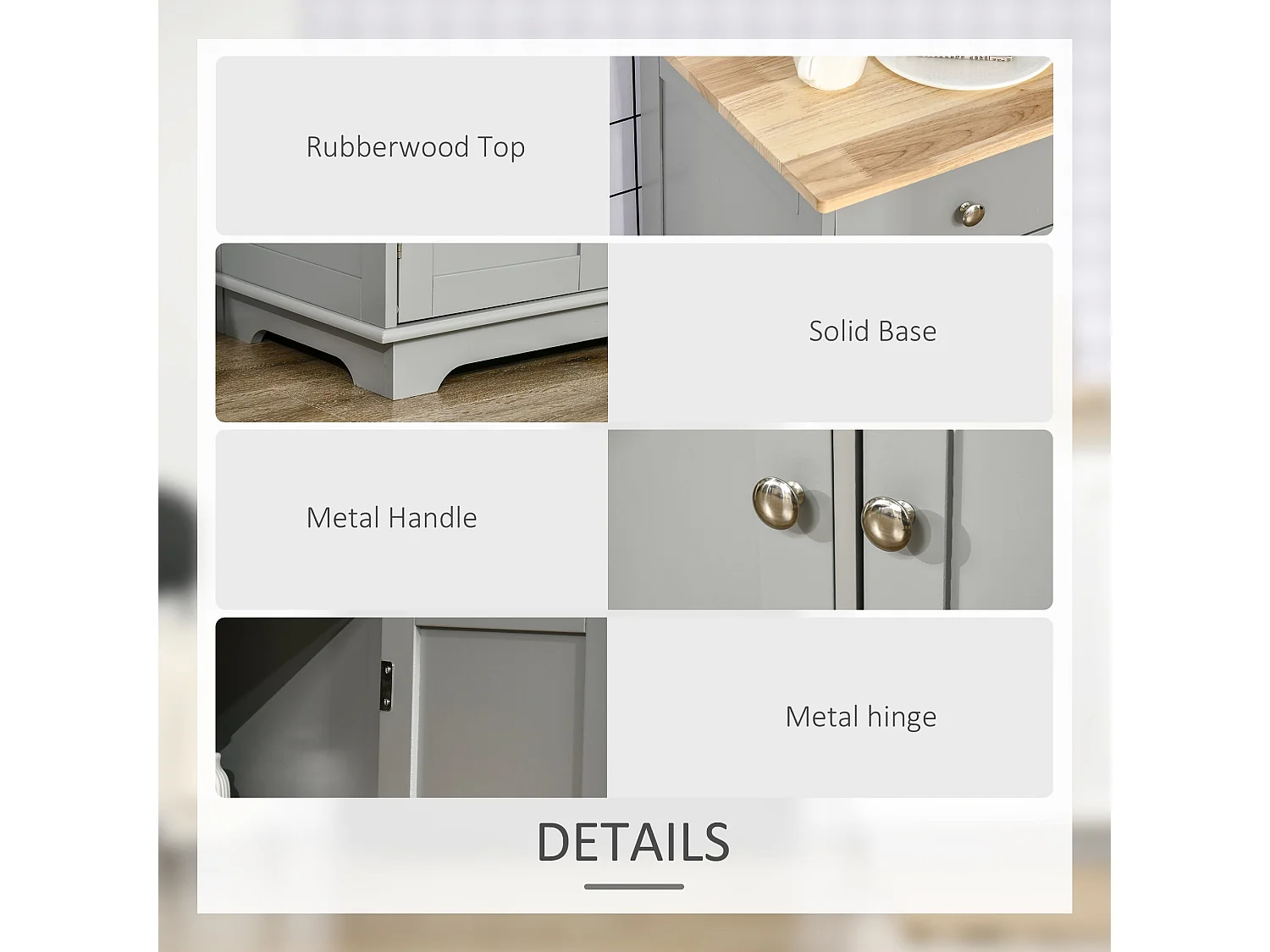 Totoro Grey Sideboard with Natural Rubberwood Top 3 Doors 3 Drawers 3 Shelves