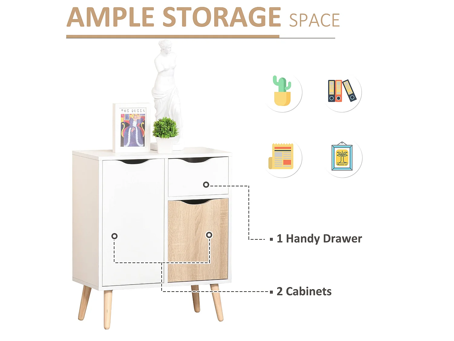 Roke Levi Brown Wood Sideboard Drawer and 2 Doors 60x30x72cm