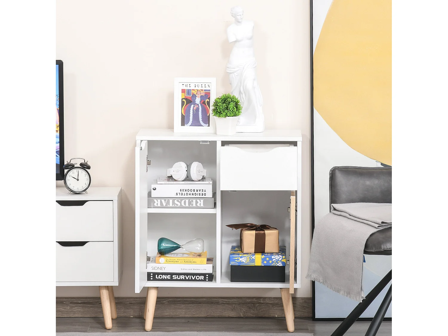 Roke Levi Brown Wood Sideboard Drawer and 2 Doors 60x30x72cm
