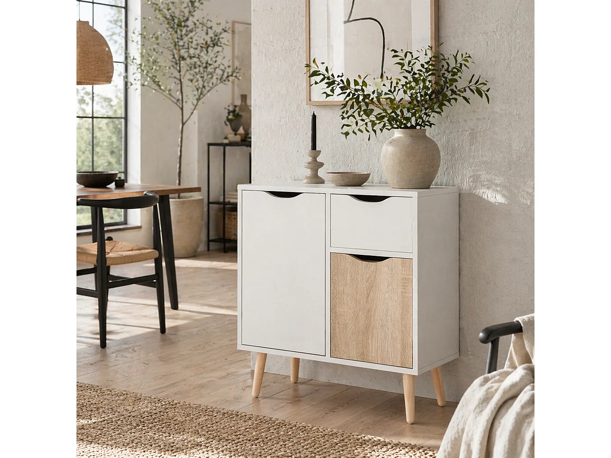 Roke Levi Brown Wood Sideboard Drawer and 2 Doors 60x30x72cm