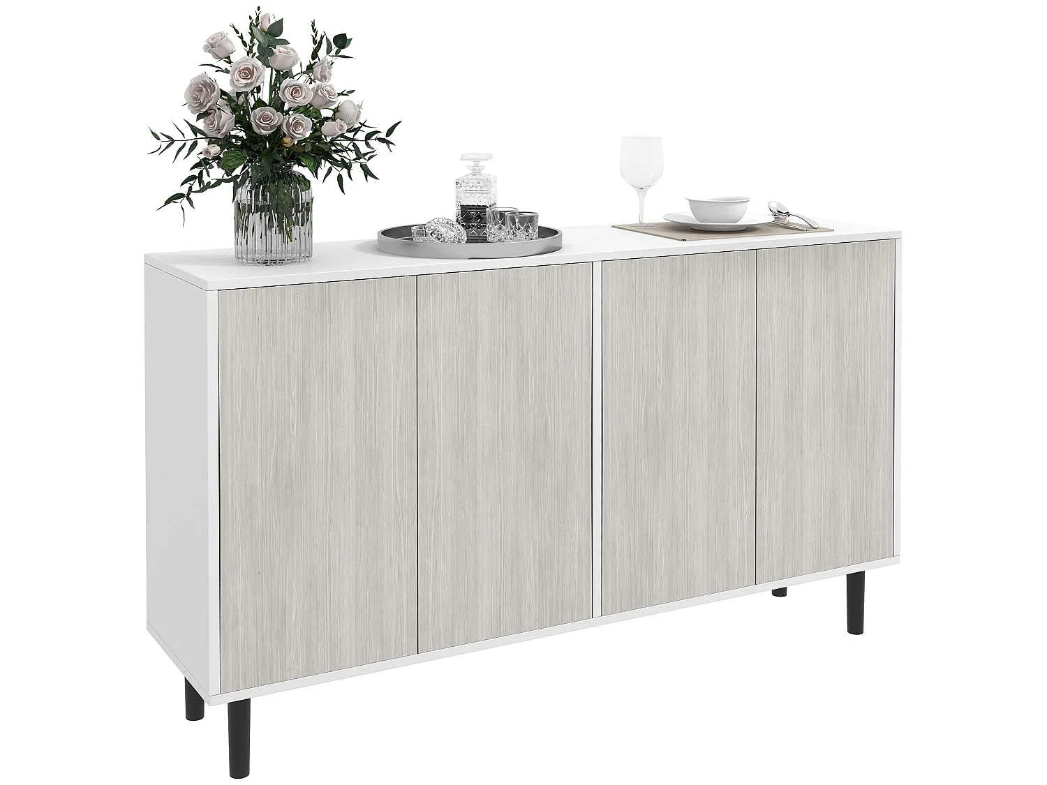 Sosule Sideboard 4 Doors 2 Shelves White Grey Black