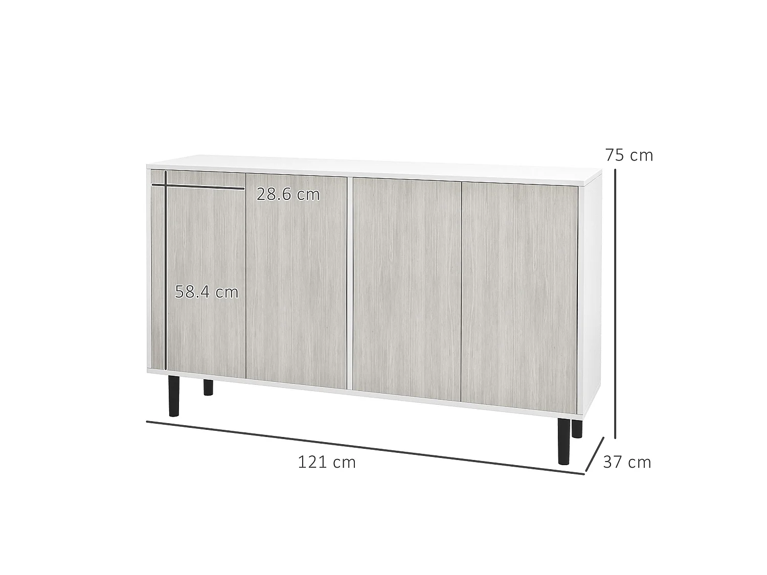 Sosule Sideboard 4 Doors 2 Shelves White Grey Black
