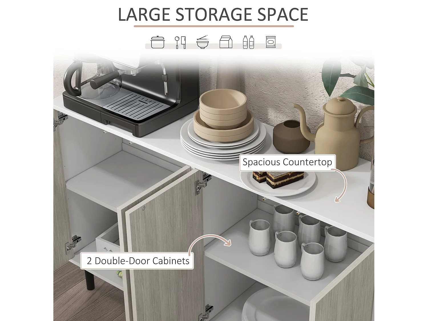 Sosule Sideboard 4 Doors 2 Shelves White Grey Black