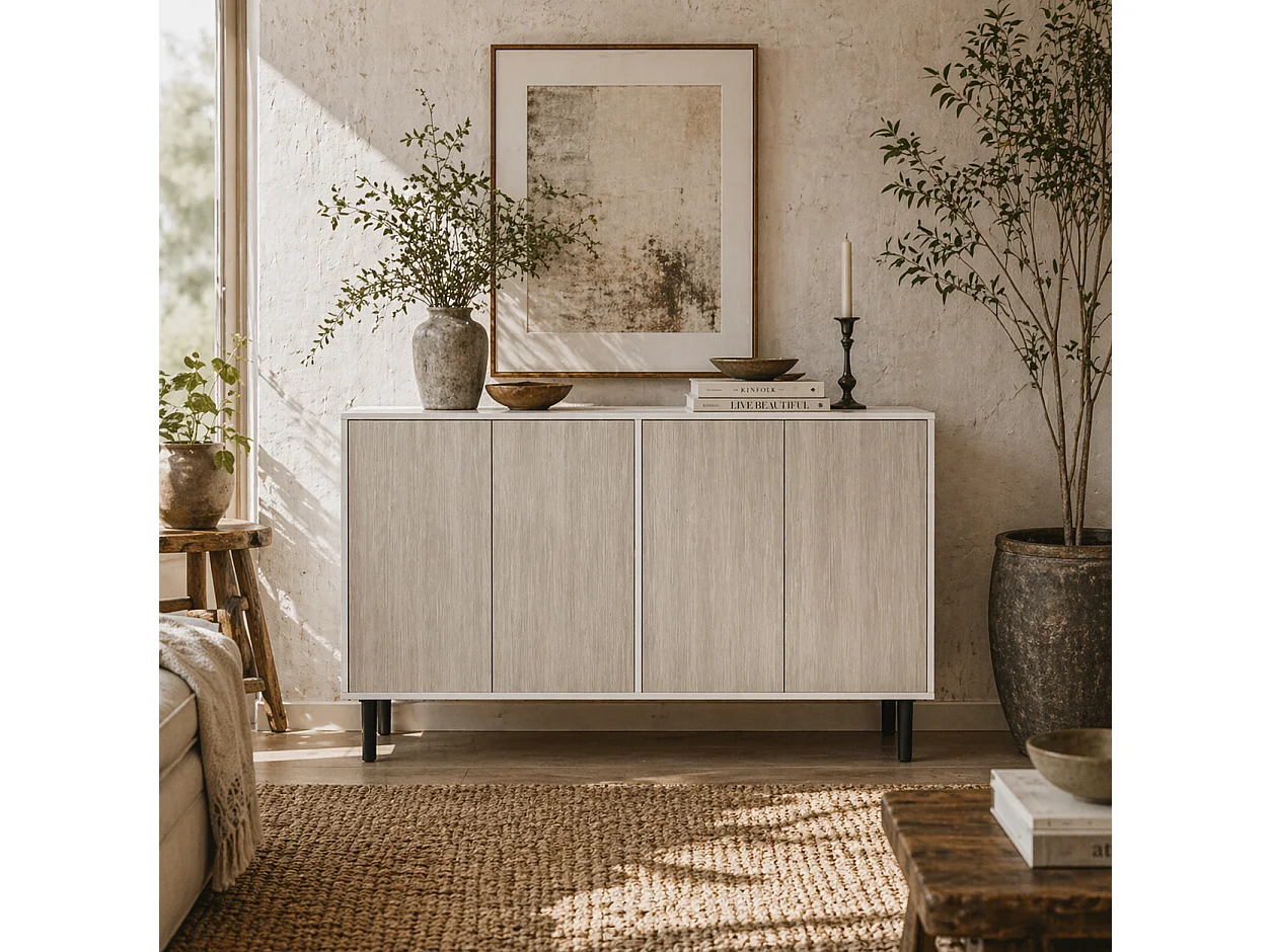 Sosule Sideboard 4 Doors 2 Shelves White Grey Black