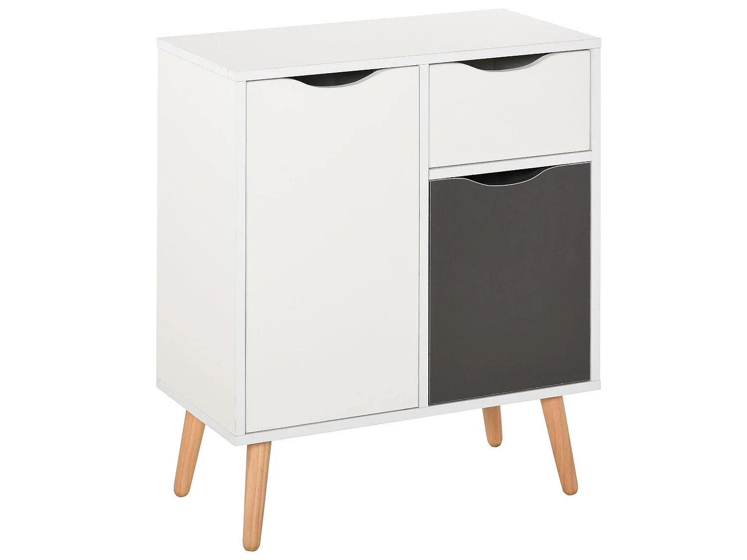 Suyopa Grey and White Sideboard 1 Drawer 2 Doors Solid Wood Legs