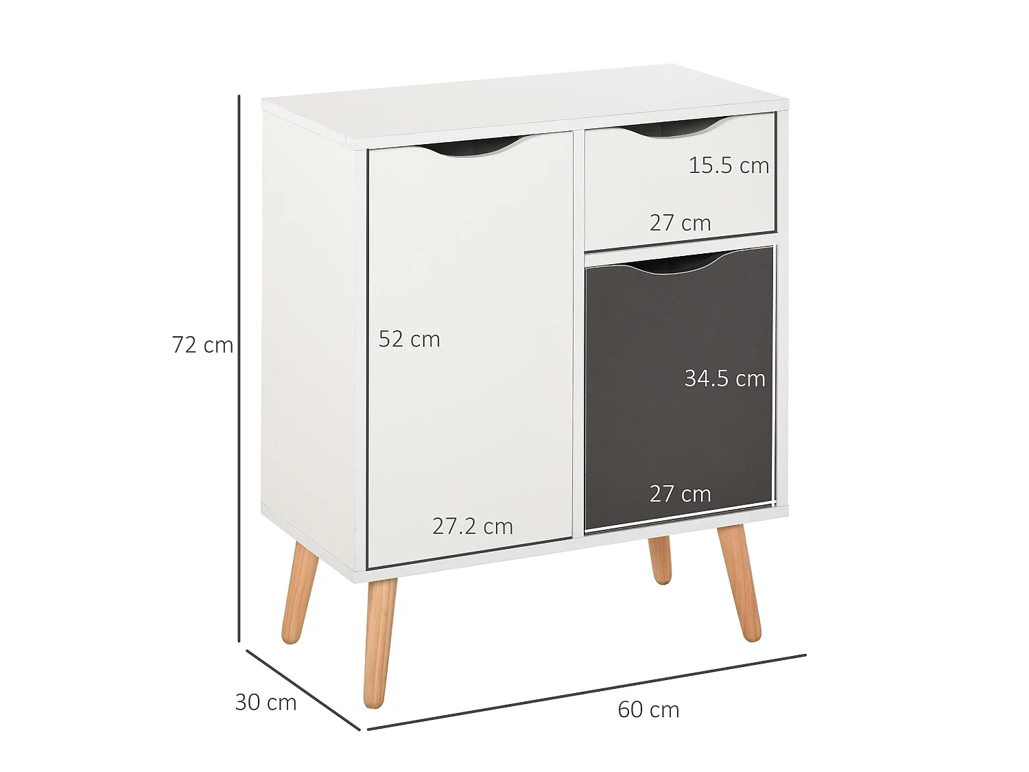 Suyopa Grey and White Sideboard 1 Drawer 2 Doors Solid Wood Legs