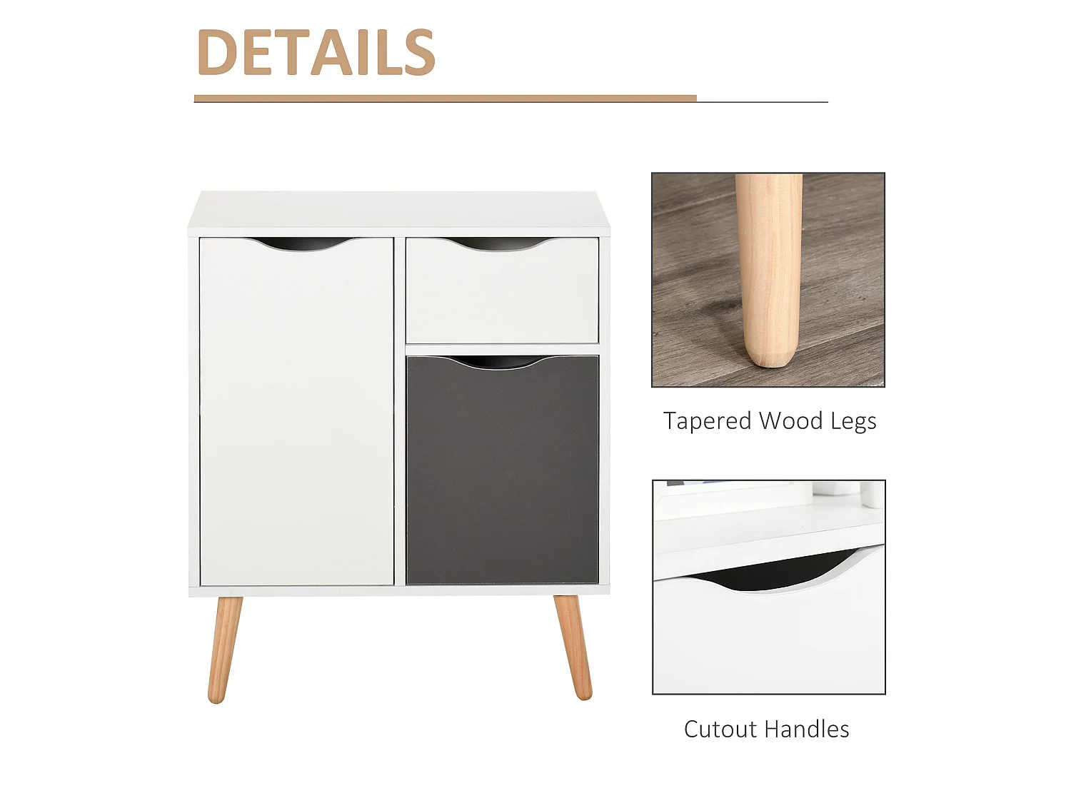 Suyopa Grey and White Sideboard 1 Drawer 2 Doors Solid Wood Legs