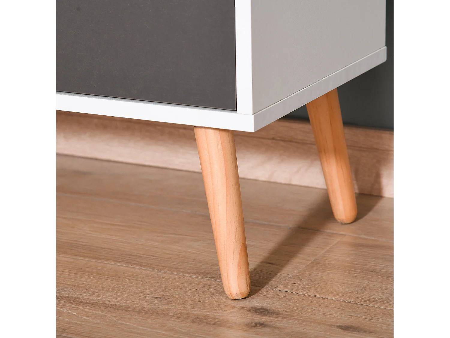 Suyopa Grey and White Sideboard 1 Drawer 2 Doors Solid Wood Legs