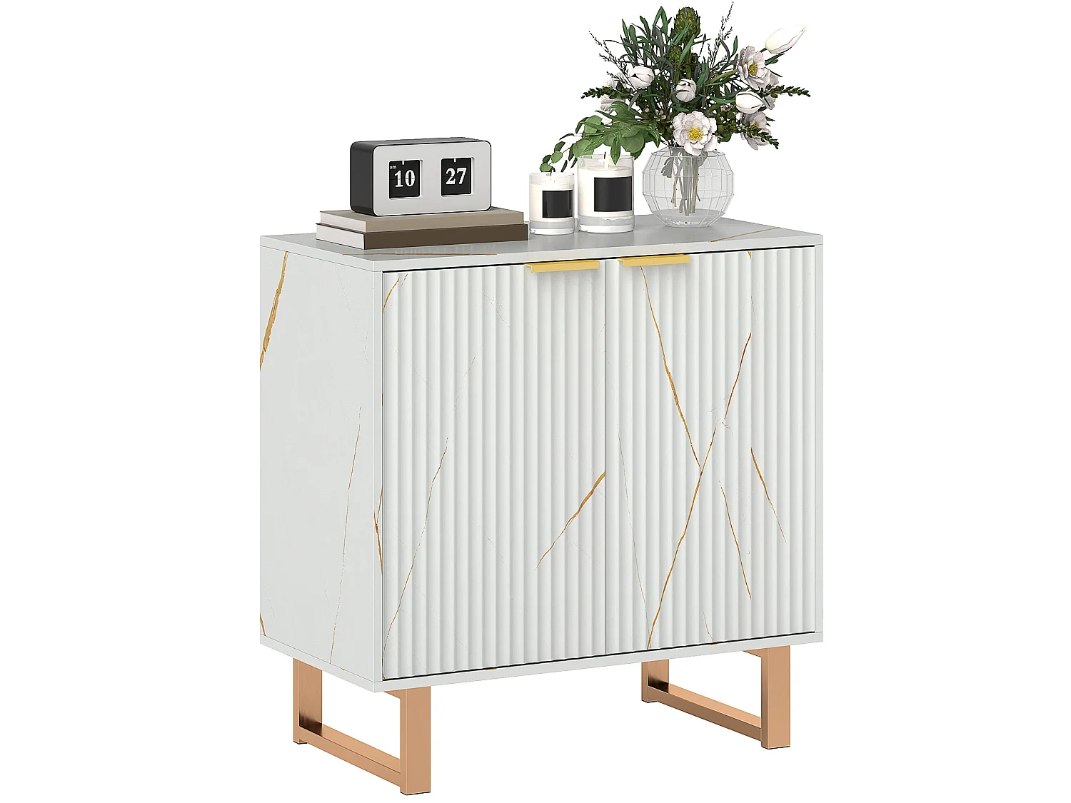 Redi Sora White and Gold Sideboard with Ribbed Front