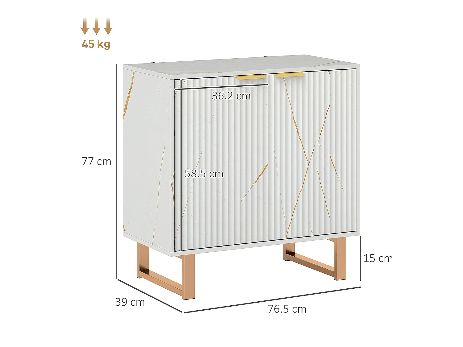 Redi Sora White and Gold Sideboard with Ribbed Front
