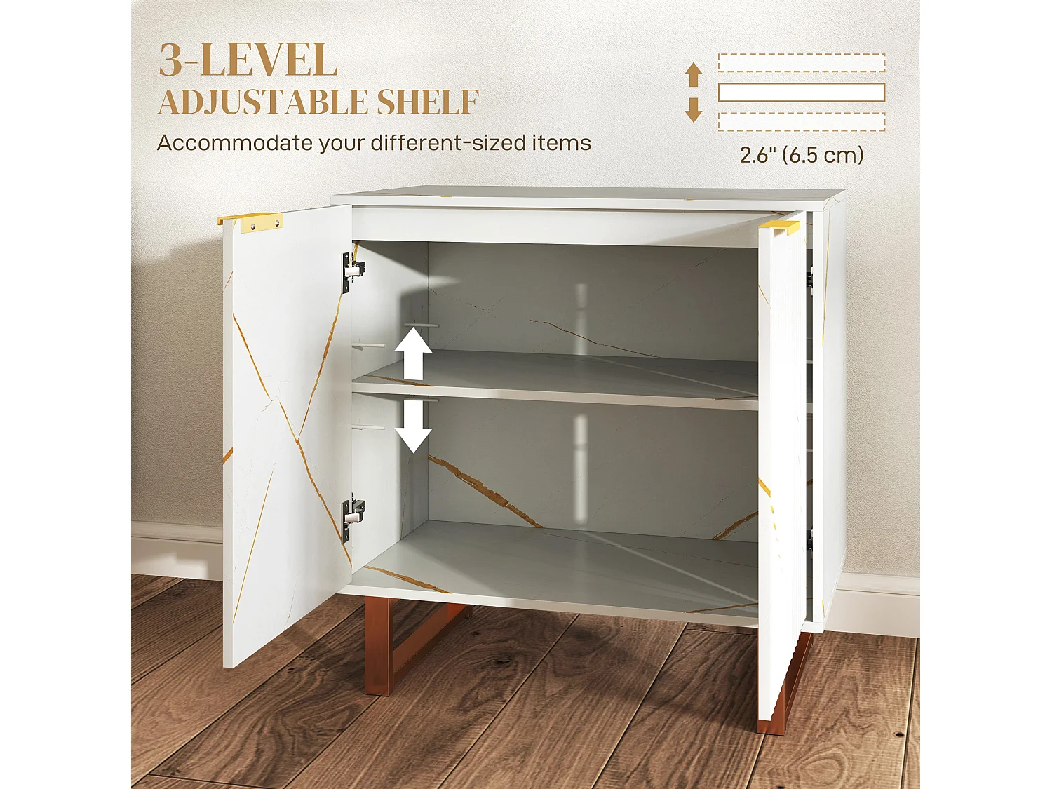 Redi Sora White and Gold Sideboard with Ribbed Front