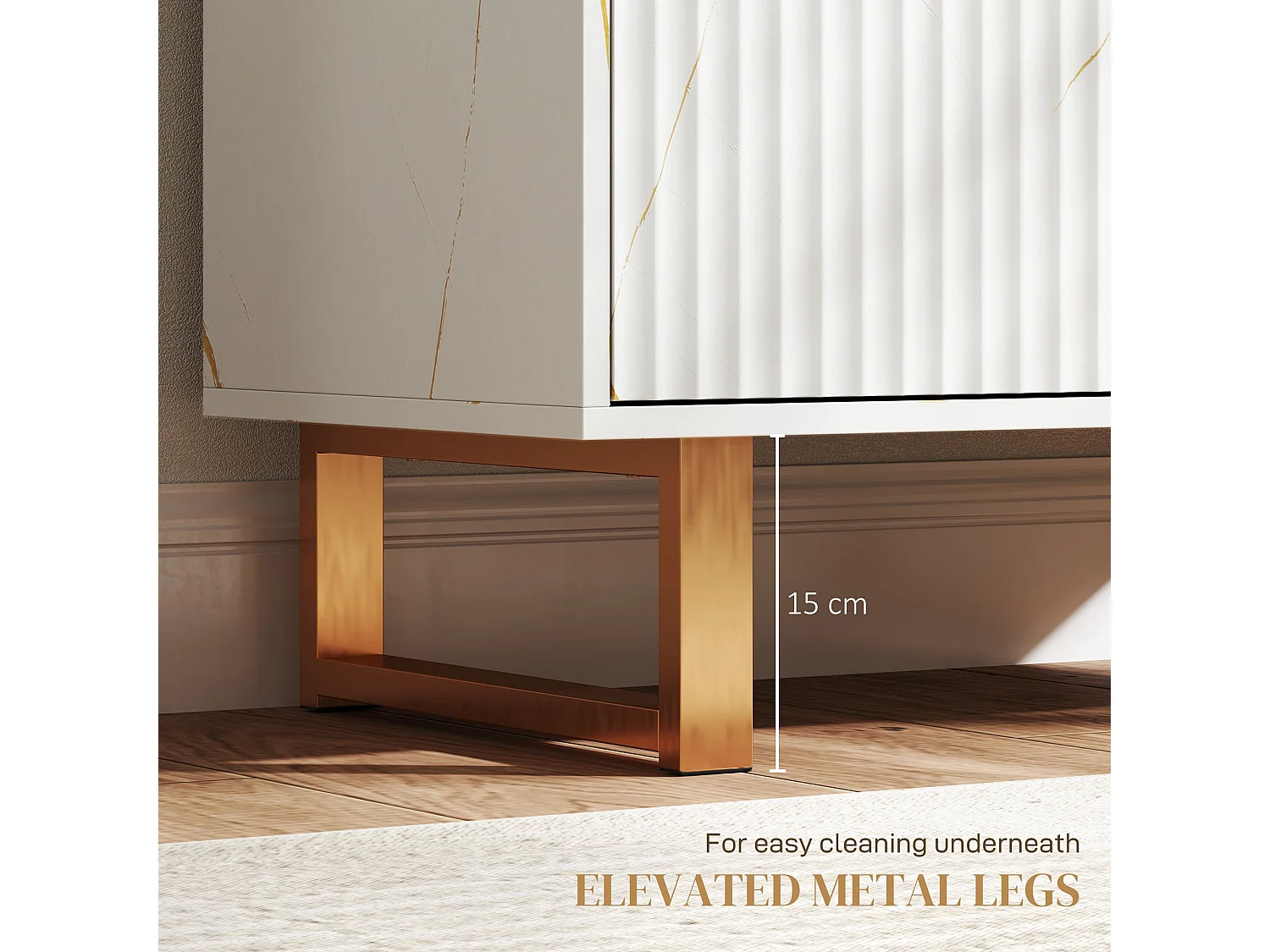 Redi Sora White and Gold Sideboard with Ribbed Front