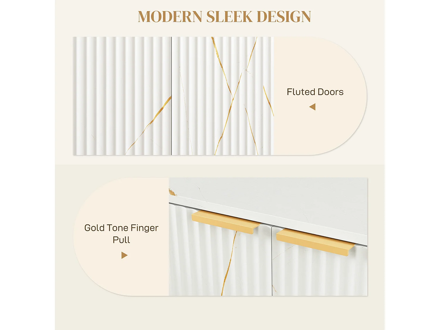 Redi Sora White and Gold Sideboard with Ribbed Front
