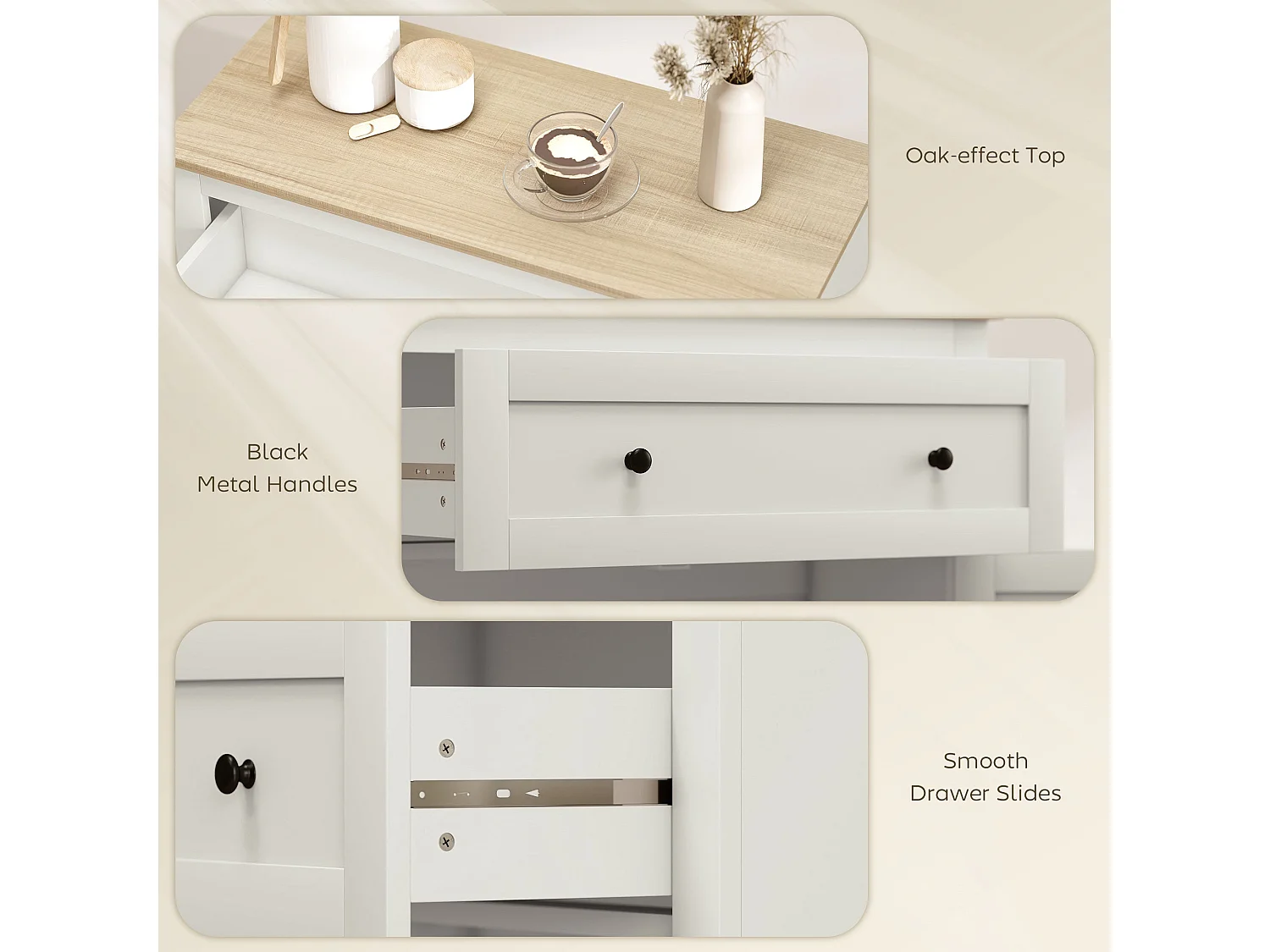 Viso Cream White Sideboard 2 Doors Drawer Adjustable Shelf Oak Accents