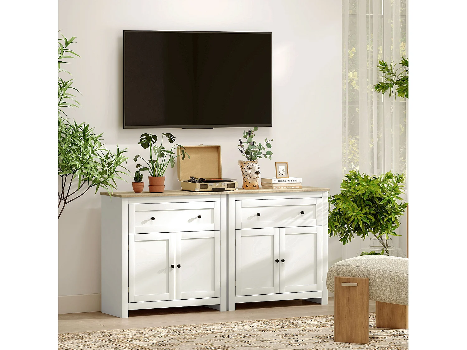 Viso Cream White Sideboard 2 Doors Drawer Adjustable Shelf Oak Accents