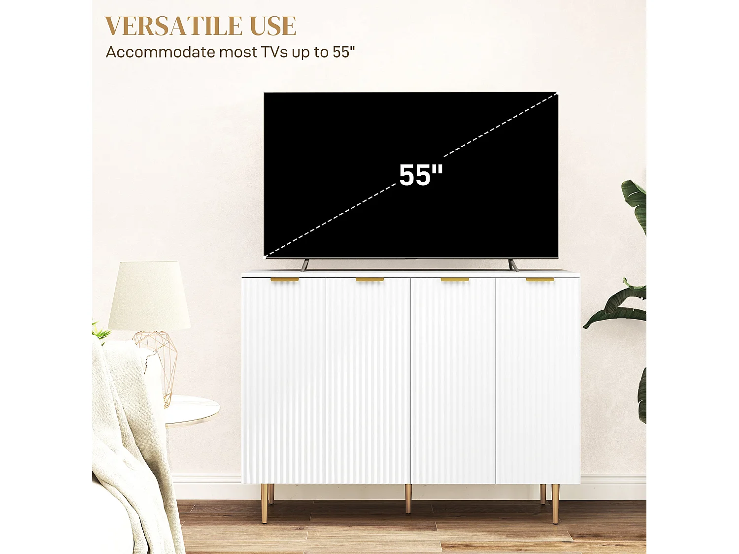Vinotti 4 Door White Sideboard 2 Adjustable Shelves Metal Base