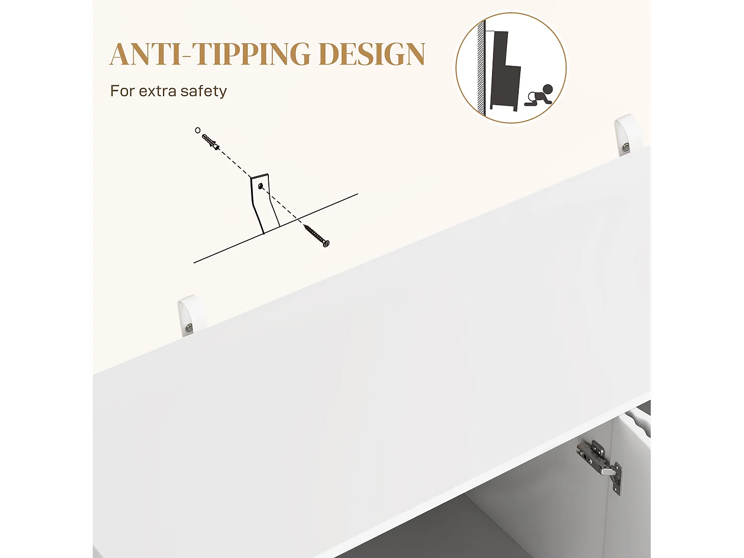 Vinotti 4 Door White Sideboard 2 Adjustable Shelves Metal Base