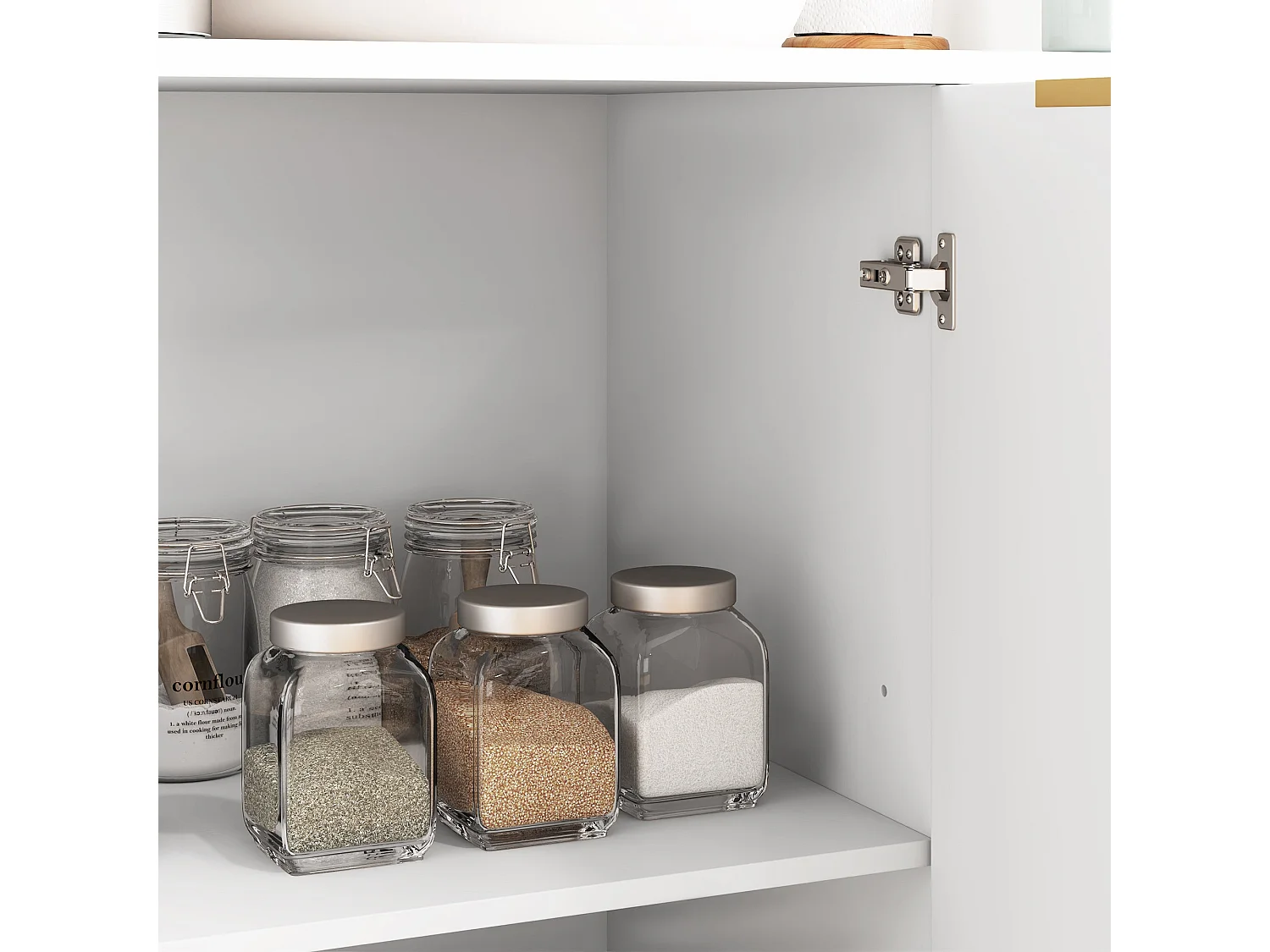 Vinotti 4 Door White Sideboard 2 Adjustable Shelves Metal Base