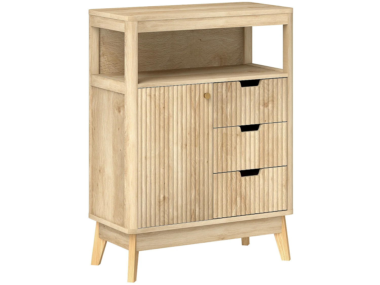 Cova Vira Sideboard Natural Wood Finish 3 Drawers Adjustable Shelf