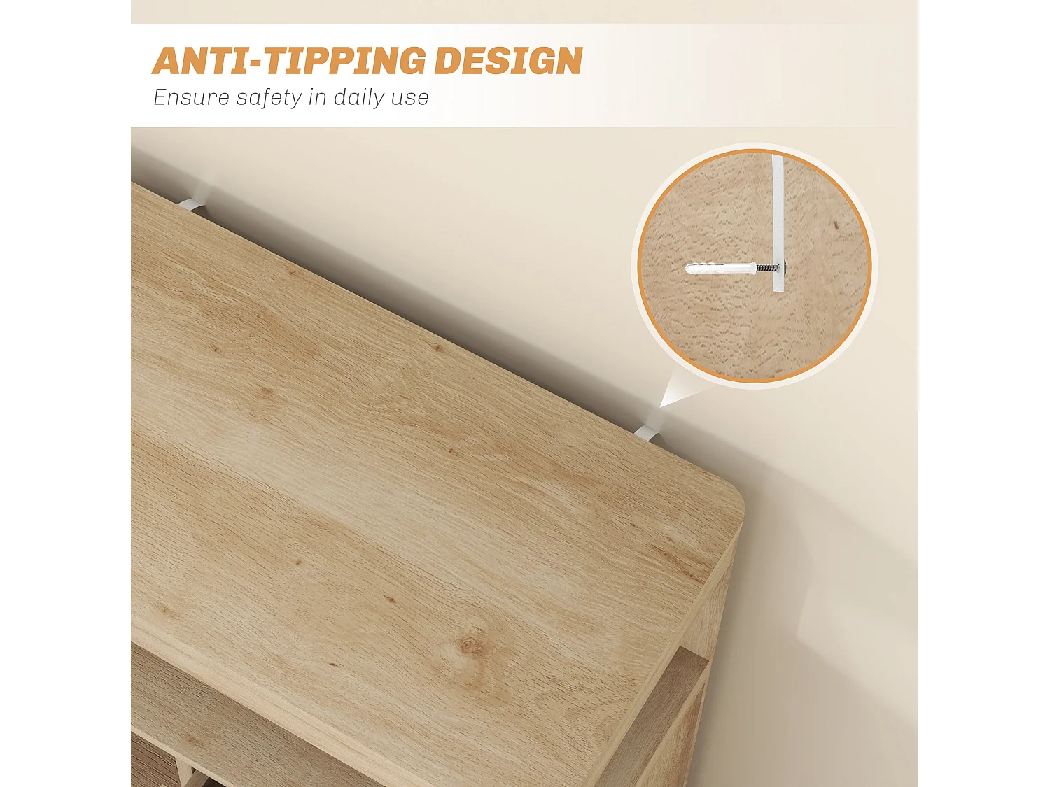 Cova Vira Sideboard Natural Wood Finish 3 Drawers Adjustable Shelf