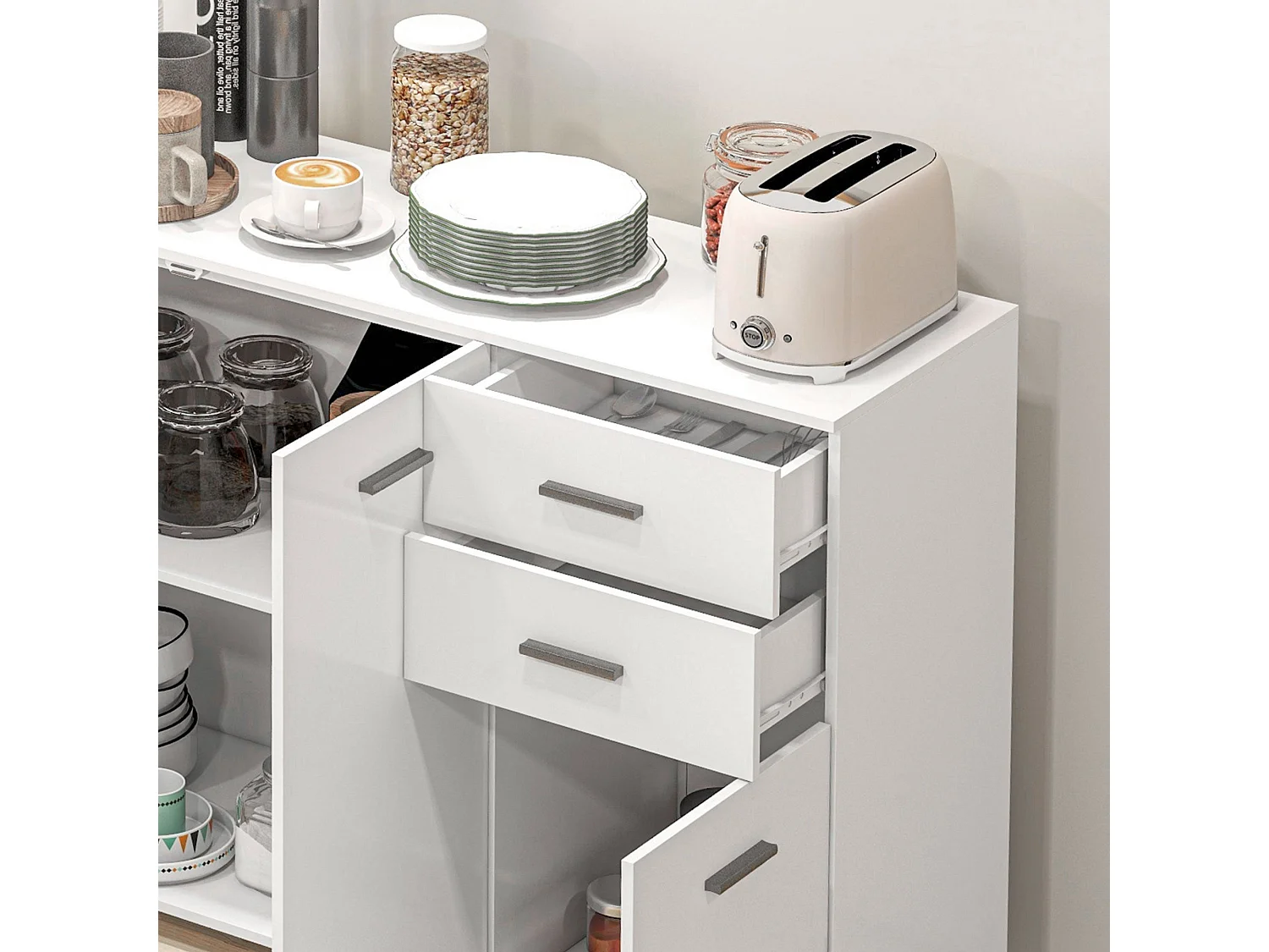 Fini Refa White Sideboard Modern 2 Drawers 3 Doors 106x35x76cm